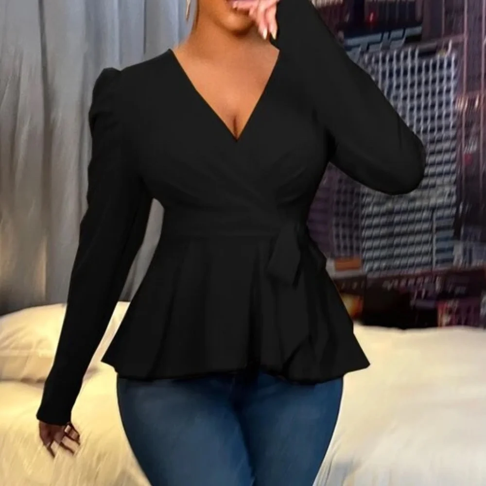 Luxe Puff Sleeve Peplum Sexy Blouse - Picture 4 of 9